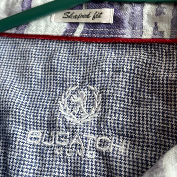 Bugatchi Men's Blue Shaped Fit Linen Button-Up Shirt Purple - Picture 4 of 8
